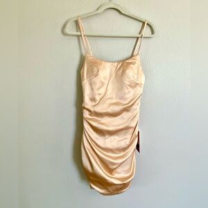 Chic Satin Stacees Bodycon Gold Mini Dress